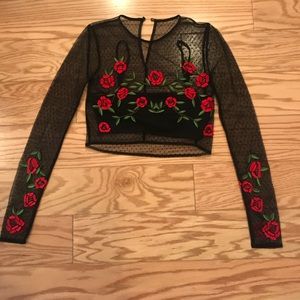 Lovers + Friends Black Mesh Long Sleeve